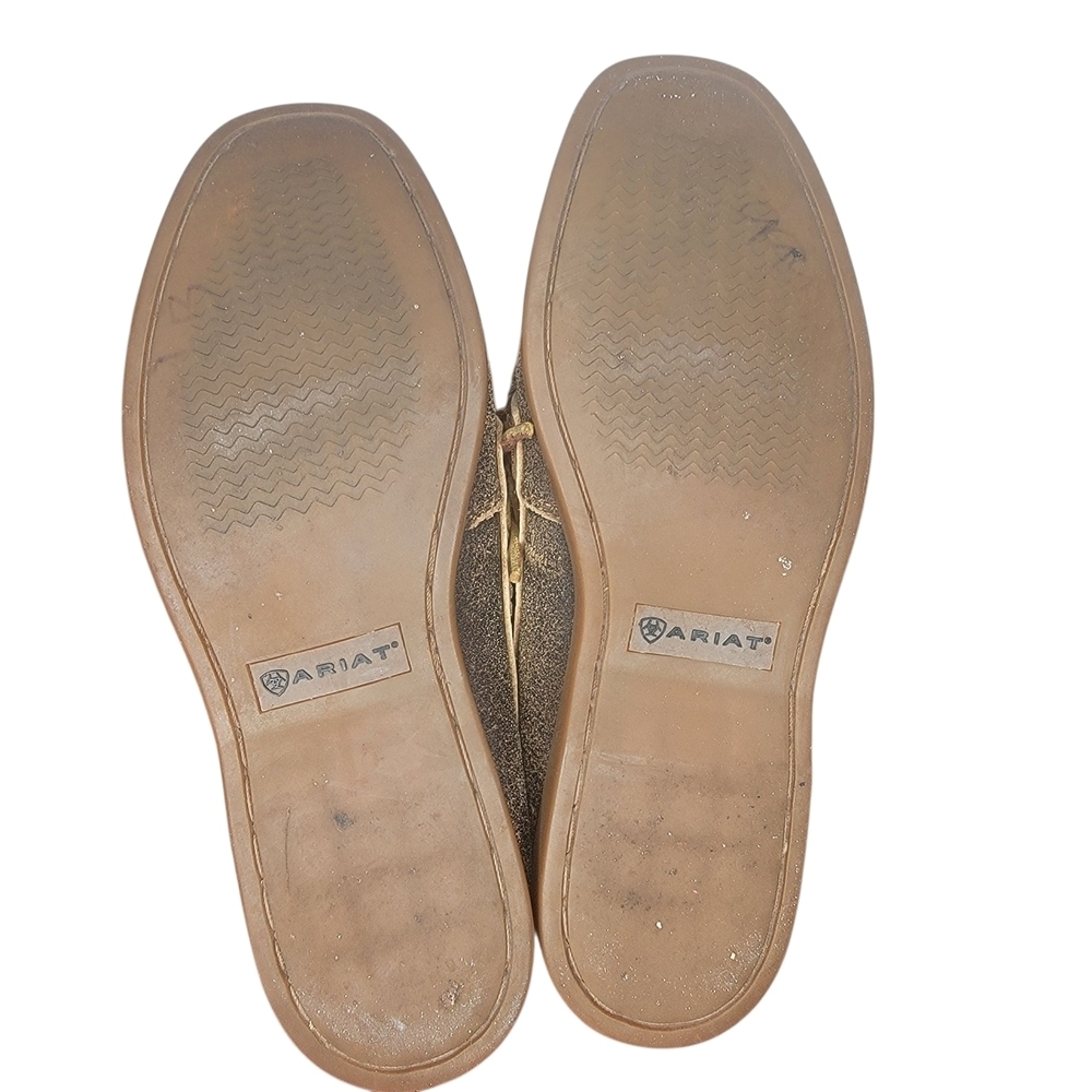 Ariat Distressed Brown and Tan Two Tone Slip On Leather Suede Boat Shoes - Picture 8 of 9